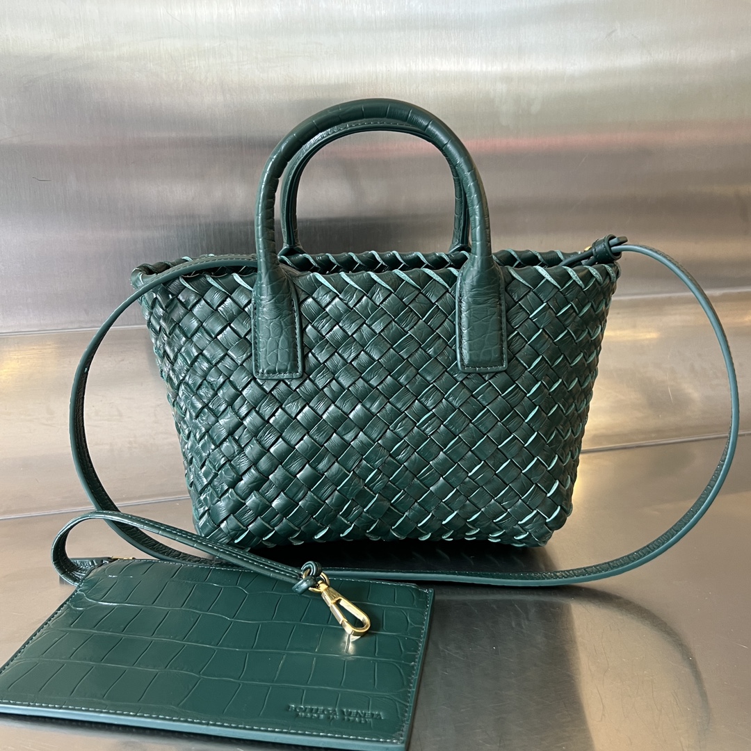 Mini Cabat Intreccio Crocodile Grain Leather Tote Emerald Green